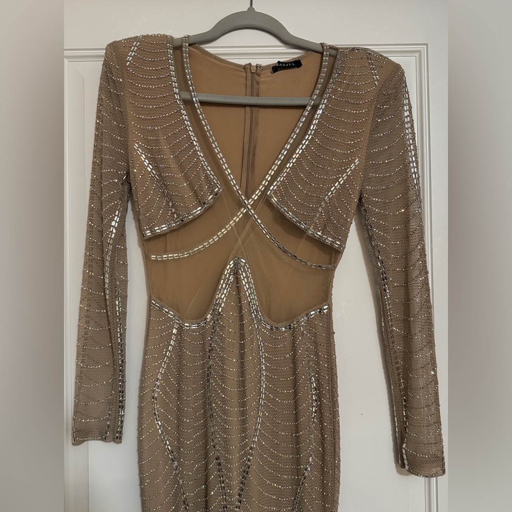 Banjul Tan and Silver Long Sleeve Dress